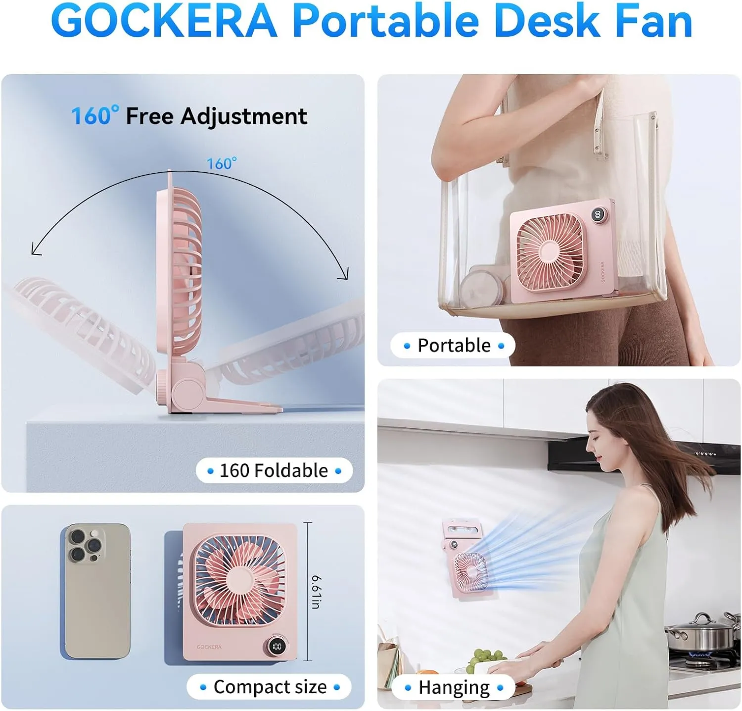 Desk Fan, 6.61''Ultra-thin 5000mAh Battery Powered Fan with Powerful Wind,100 Speeds Adjustable&Digital Display,Timer,Ultra-quiet Small Portable Fan for Bedroom,Office,Travel,Summer Essentials