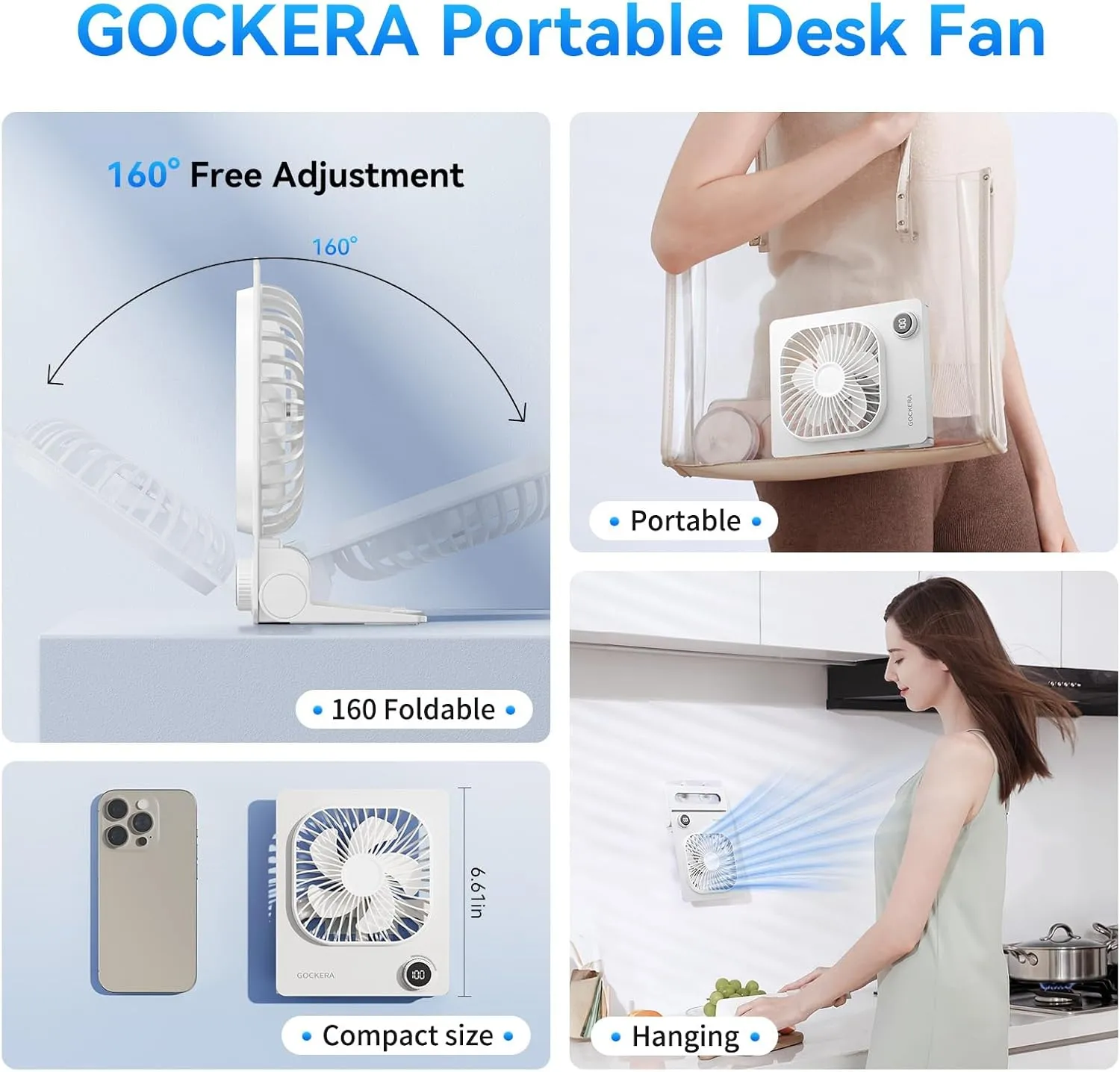 Desk Fan, 6.61''Ultra-thin 5000mAh Battery Powered Fan with Powerful Wind,100 Speeds Adjustable&Digital Display,Timer,Ultra-quiet Small Portable Fan for Bedroom,Office,Travel,Summer Essentials