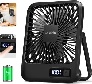 Desk Fan Battery Operated, Portable USB Rechargeable Fan, 2000mAh 180 Tilt Folding Personal Fan With Power Display, 5 Speeds Ultra Quiet Table Fan for Desktop, Home, Travel - Black USB desktop fan for workspace