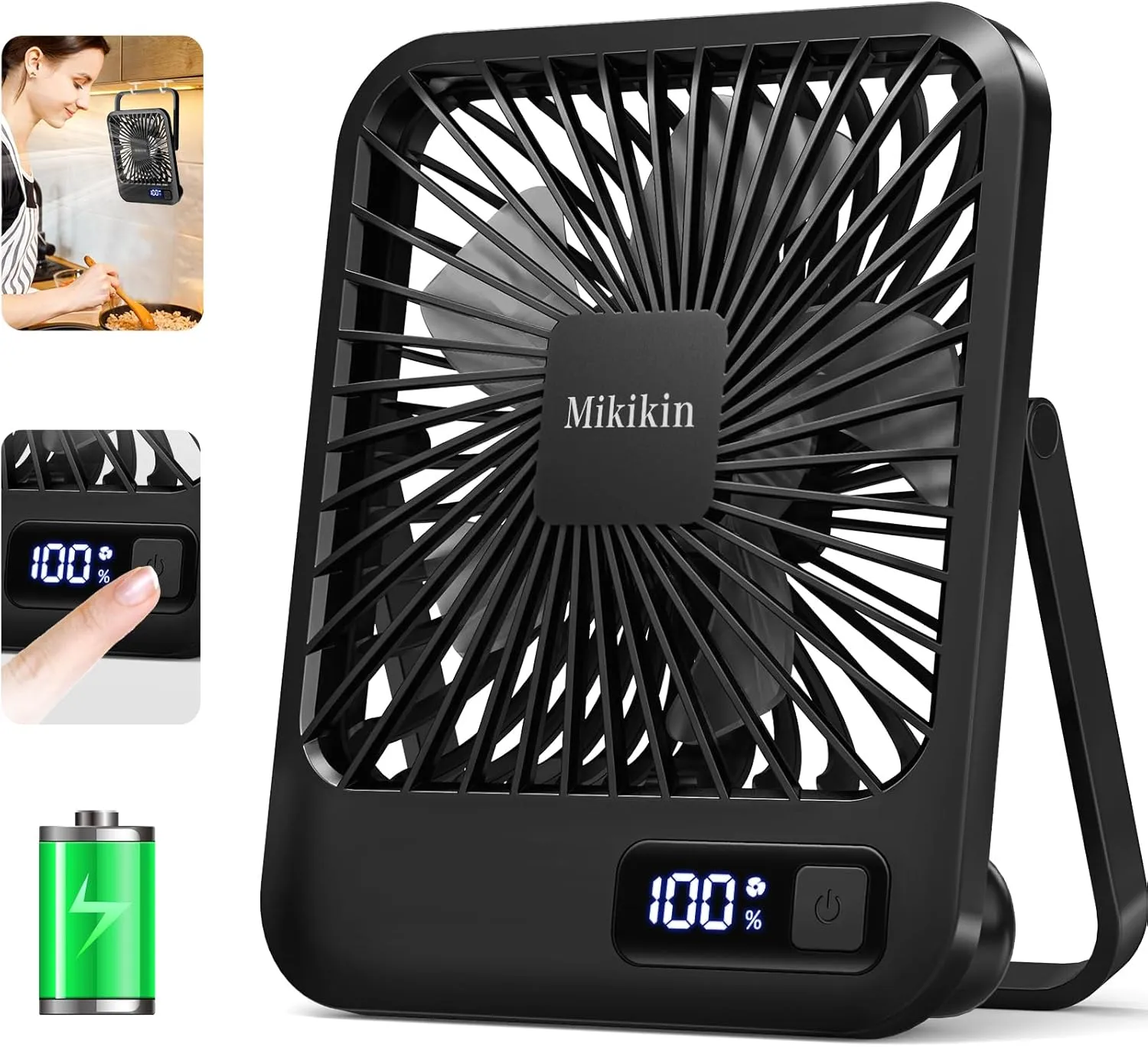 Desk Fan Battery Operated, Portable USB Rechargeable Fan, 2000mAh 180 Tilt Folding Personal Fan With Power Display, 5 Speeds Ultra Quiet Table Fan for Desktop, Home, Travel - Black USB desktop fan for workspace