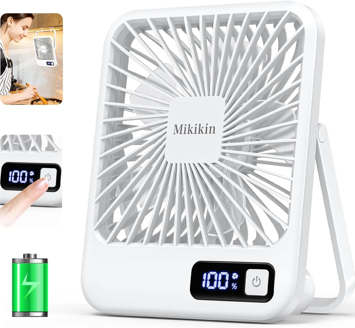 Desk Fan Battery Operated, Portable USB Rechargeable Fan, 2000mAh 180 Tilt Folding Personal Fan With Power Display, 5 Speeds Ultra Quiet Table Fan for Desktop, Home, Travel (White) USB desktop fan for workspace