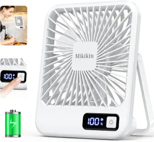 Desk Fan Battery Operated, Portable USB Rechargeable Fan, 2000mAh 180 Tilt Folding Personal Fan With Power Display, 5 Speeds Ultra Quiet Table Fan for Desktop, Home, Travel (White) USB desktop fan for workspace