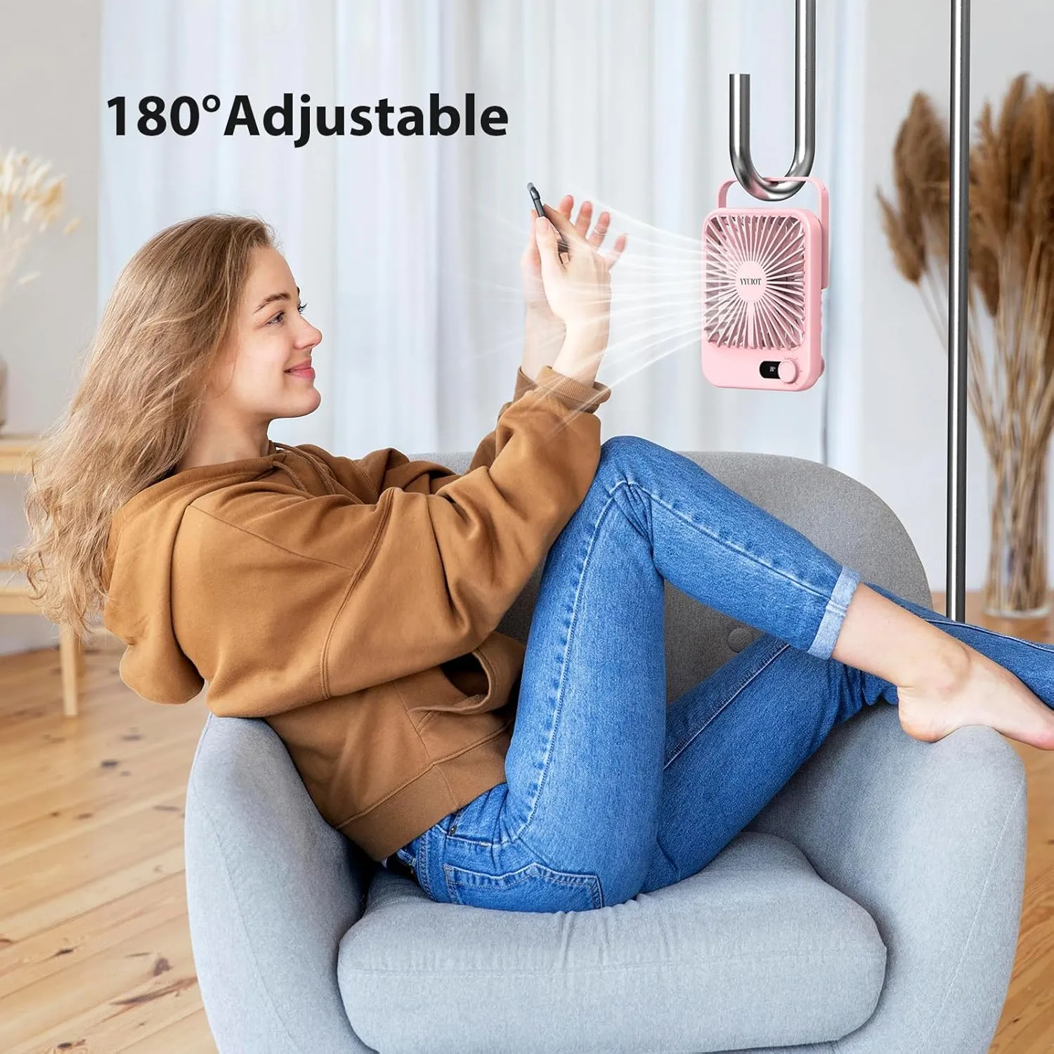Desk Fan Battery Operated, USB Rechargeable Fan, 2400 mAh 180 Quiet Personal Fan With Power Display, 100 Speeds Adjustable Table Fan for Desktop, Home, Travel