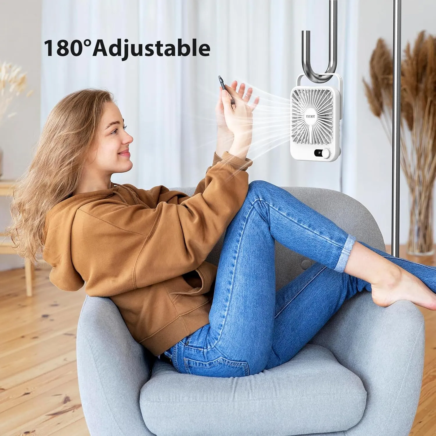 Desk Fan Battery Operated, USB Rechargeable Fan, 2400mAh 180 Quiet Personal Fan With Power Display, 100 Speeds Adjustable Table Fan for Desktop, Home, Travel(White)