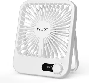Desk Fan Battery Operated, USB Rechargeable Fan, 2400mAh 180 Quiet Personal Fan With Power Display, 100 Speeds Adjustable Table Fan for Desktop, Home, Travel(White) USB desktop fan for workspace