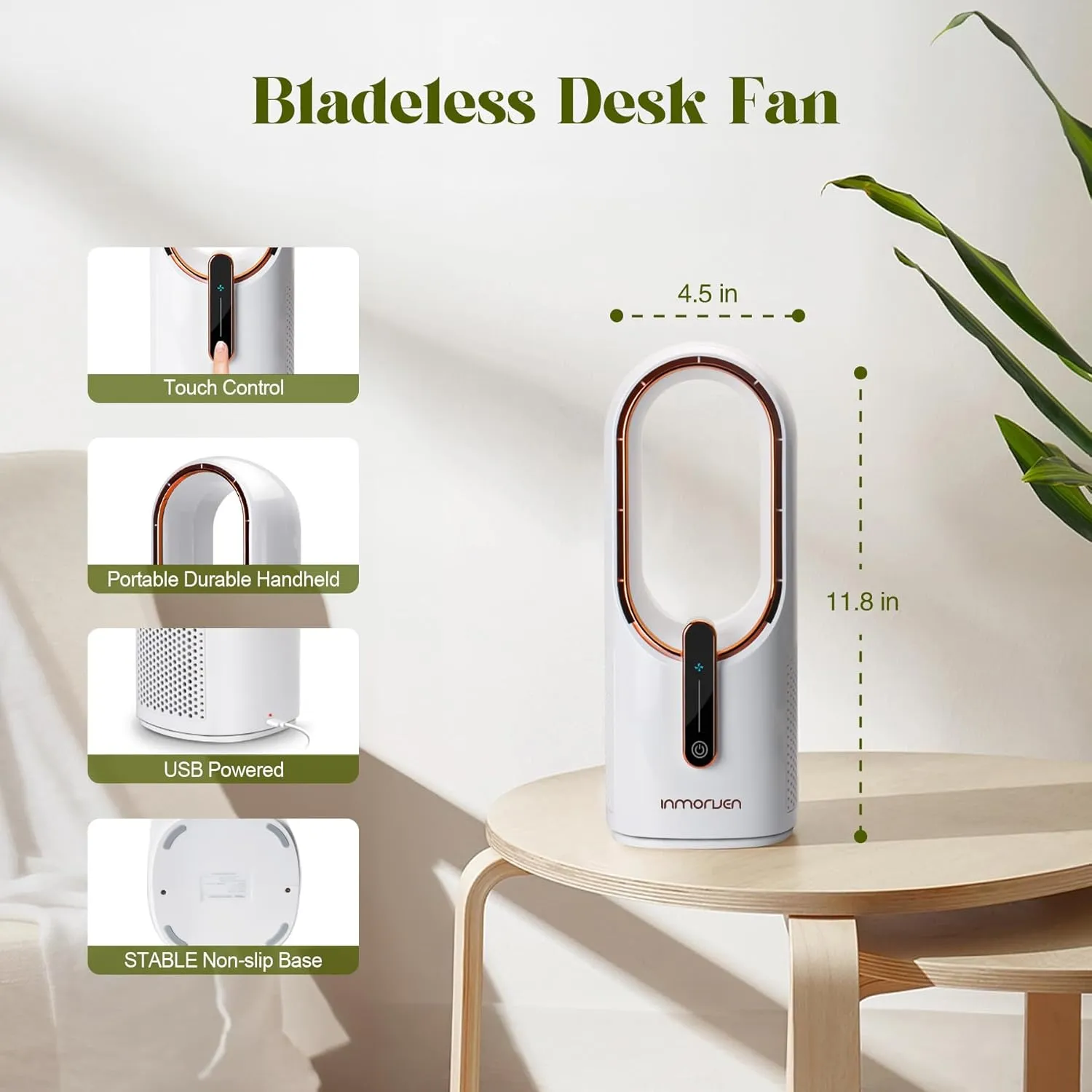 Desk Fan Bladeless,Portable Fan 11.8 Inch Small Fan,Quiet,Personal Fan,Cooling Fan with 3 Wind Speed,Desk Fans Small Quiet,Fan for Bedroom, Ideal for Offices, Living Rooms, Bedrooms