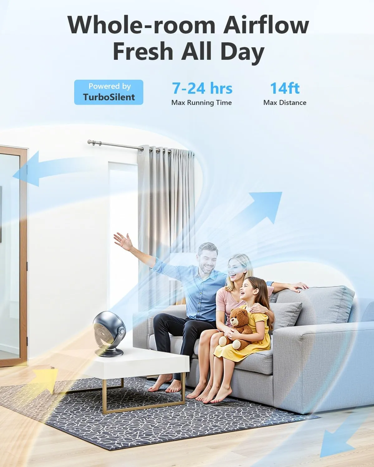 Desk Fan for Bedroom, 90Oscillating Fan with 6000mAh Rechargeable, 10 Speeds 4H Timer 270Tilt Adjustment, 28dB Ultra-Quiet Portable Personal Table Fans, Gifts for Women Men Home Office Summer