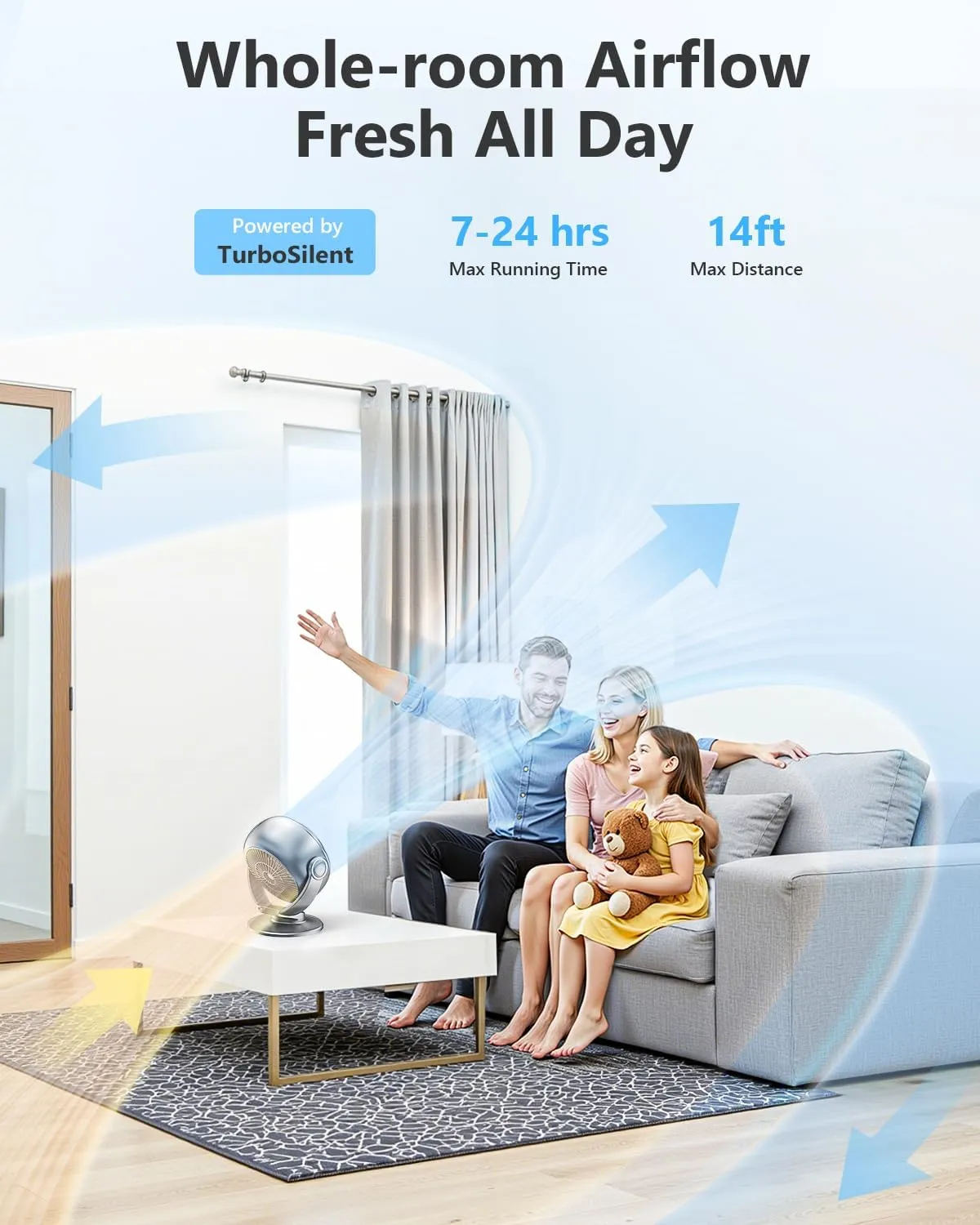 Desk Fan for Bedroom, 90Oscillating Fan with 6000mAh Rechargeable, 10 Speeds 4H Timer 270Tilt Adjustment, 28dB Ultra-Quiet Portable Personal Table Fans, Gifts for Women Men Home Office Summer