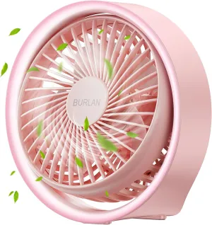 Desk Fan, Portable Fan with LED Light, 70ft Strong Airflow, Battery Operated Fan with USB, Quiet Operation and 360 Rotate Table Fan for Bedroom Home Office Outdoor Travel(Pink) USB desktop fan for workspace