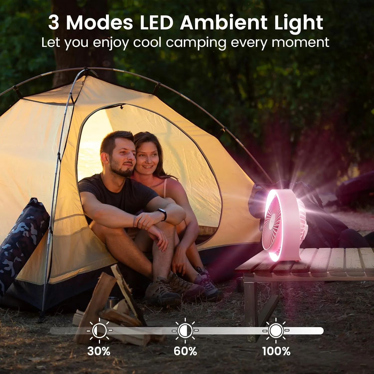 Desk Fan, Portable Fan with LED Light, 70ft Strong Airflow, Battery Operated Fan with USB, Quiet Operation and 360 Rotate Table Fan for Bedroom Home Office Outdoor Travel(Pink)