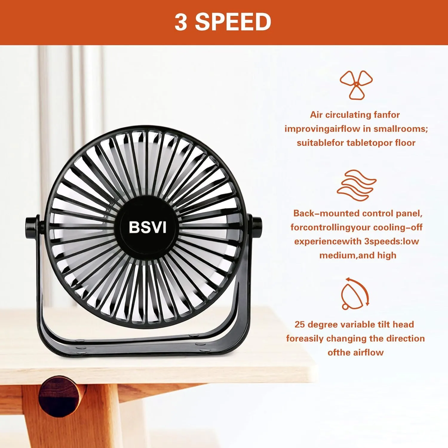 Desk Fan Portable, Personal Mini Desktop 3 Speeds Quiet Small Table Fan with Cable USB Powered for Home Office Study reading Bedroom Indoor Car Outdoor Travel