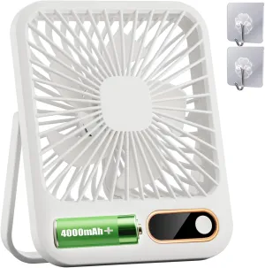 Desk Fan, Portable Travel Fan with 4000mAh Battery, USB Rechargeable Folding Design for Flexibility, Strong Quiet Wind with 6 Speeds, Display Function, Smart Timer, Ideal Gifts for Office Home Camping USB desktop fan for workspace