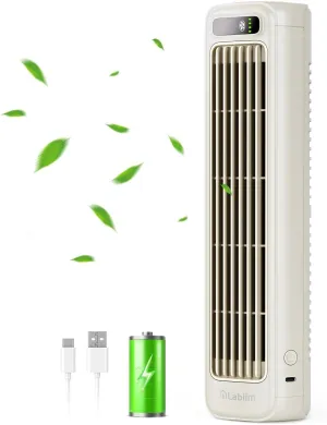 Desk Fan, Rechargeable Fan for Saving Space, 5000mAh Battery Portable Bladeless Table Fan, 12 Inch Office Fan Small,with 3-Speed Settings, Small Quiet Table Fan for Living Room, Bedroom - White Small bladeless fan for quiet cooling