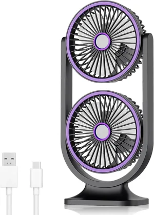 Desk Fan, Rechargeable Portable Fan With 360  Rotate Head, LED Digital Power display&3-Speed Wind Adjustment Function, Ultra Quiet Small Fan For Home, Kitchen,Travel, Camping, Bedroom, Office(Double) 360-degree rotating fan for home use