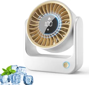 Desk Fan - Small Desk Fan with Digital Display, USB Rechargeable Fans, 360 Adjustment, 5 Speed Modes, Portable Desktop Table Cooling Fans for Home Office Makeup and Hot Flashes, Gifts for Men/Women USB desktop fan for workspace