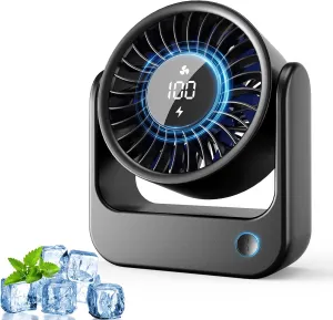 Desk Fan - Small Desk Fan with Digital Display, USB Rechargeable Fans, 360 Adjustment, 5 Speed Modes, Portable Desktop Table Cooling Fans for Home Office Makeup and Hot Flashes, Gifts for Men/Women USB desktop fan for workspace