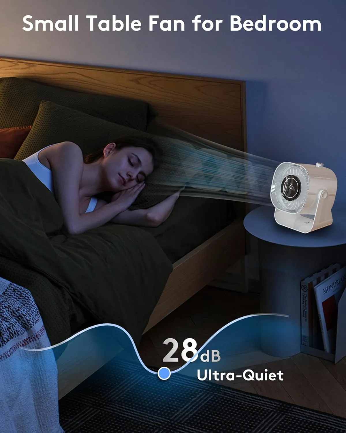 Desk Fan, Small Fans for Bedroom, Mini Fan 6 Inches,Table Air Circulator Fans for Desk, Rechargeable Battery Operated Fan with 100 Speeds, 220 Adjustable Tilt, 28 db Low Noise, White