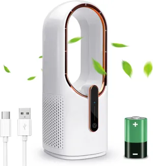 Desk Fan, Small Quiet Bladeless Fan 11.8 Inch USB Table Fan, Portable Rechargeable Battery Operated Fan with Touch Control 3 Cooling Speeds, Personal Desktop Fan for Bedroom Office Home USB desktop fan for workspace