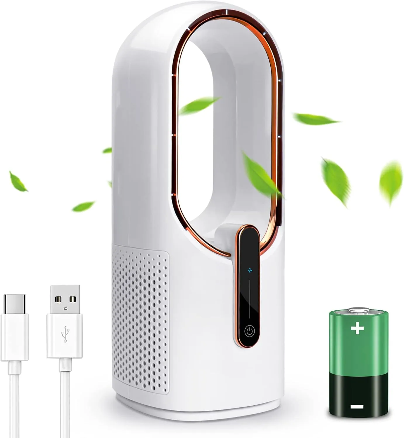 Desk Fan, Small Quiet Bladeless Fan 11.8 Inch USB Table Fan, Portable Rechargeable Battery Operated Fan with Touch Control 3 Cooling Speeds, Personal Desktop Fan for Bedroom Office Home USB desktop fan for workspace