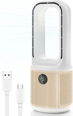 Desk Fan, Small Quiet Bladeless Fan with 9 Speed Adjustment & 3 Light Modes, 14 Inch USB Rechargeable with 5000mAh Battery, 60 Oscillating Cooling Fan for Office, Living Room, Bedroom Small bladeless fan for quiet cooling
