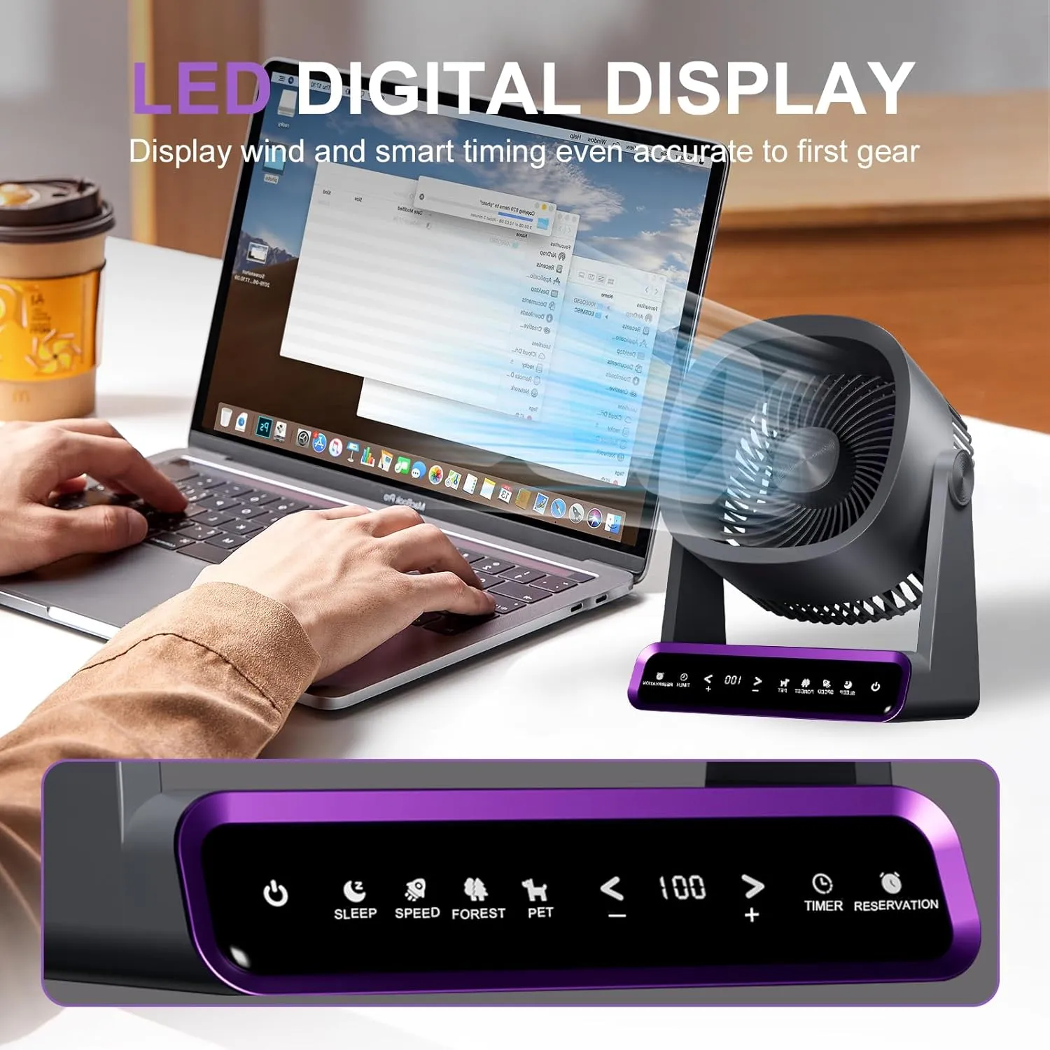 Desk Fan, Strong Airflow 120 Speeds Rechargeable Battery Operated Fan Quiet Digital Display Air Circulator Fan for Office, Bedroom, Kitchen, Home, Outdoor, Small Travel Camping USB Table Fan
