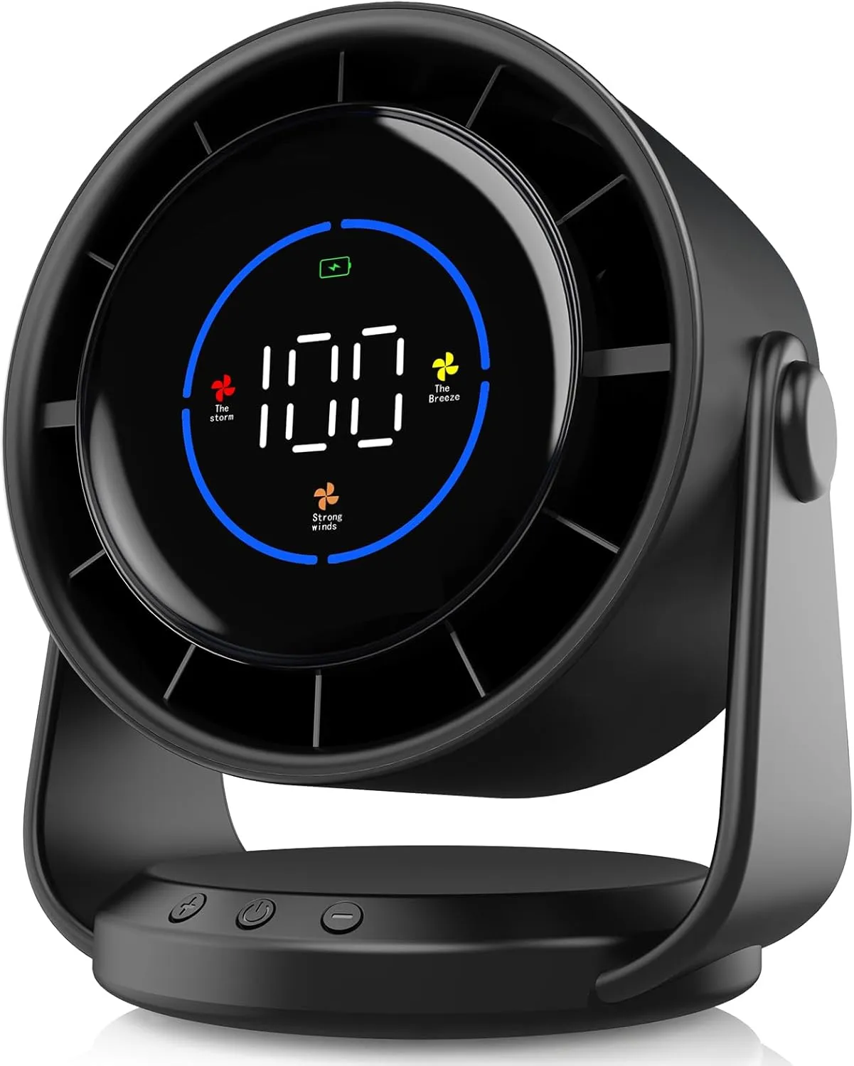 Desk Fan, Turbo Table Fan for Bedroom, 100-Speed Digital Display, Low Noise, 105 Adjustable Tilt, 7.5-inch, Rechargeable Battery, Wall-Mouted Design for Home, Office, Travel Dark Black USB desktop fan for workspace