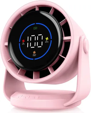 Desk Fan, Turbo Table Fan for Bedroom, 100-Speed Digital Display, Low Noise, 105 Adjustable Tilt, 7.5-inch, Rechargeable Battery, Wall-Mouted Design for Home, Office, Travel Pink Small bladeless fan for quiet cooling