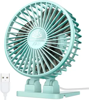 Desk Fan, USB Fan for Desk, Mini Desk Fan, 3 Speed Rotation Strong Wind, Protable Small Desktop Cooling Fan, Quite Mini Personal Fan for Home Office Table Bedroom Travel Curise(Green) USB desktop fan for workspace