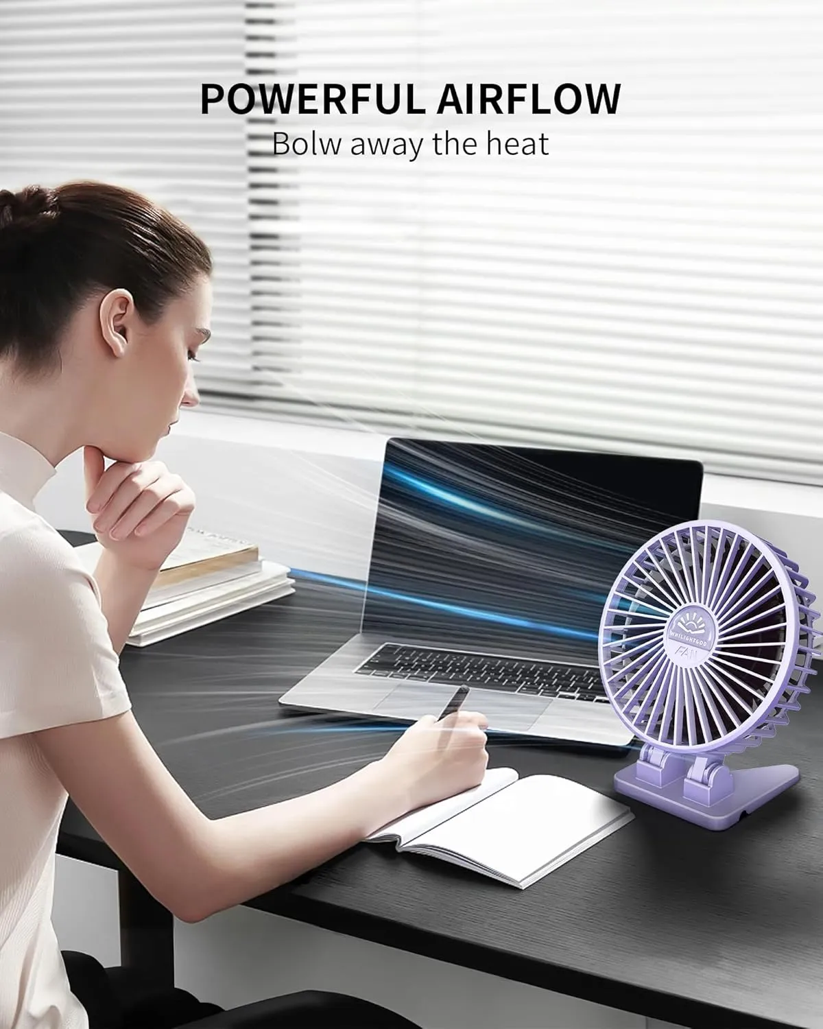 Desk Fan, USB Fan for Desk, Mini Desk Fan, 3 Speed Rotation Strong Wind, Protable Small Desktop Cooling Fan, Quite Mini Personal Fan for Home Office Table Bedroom Travel Curise(Purple)