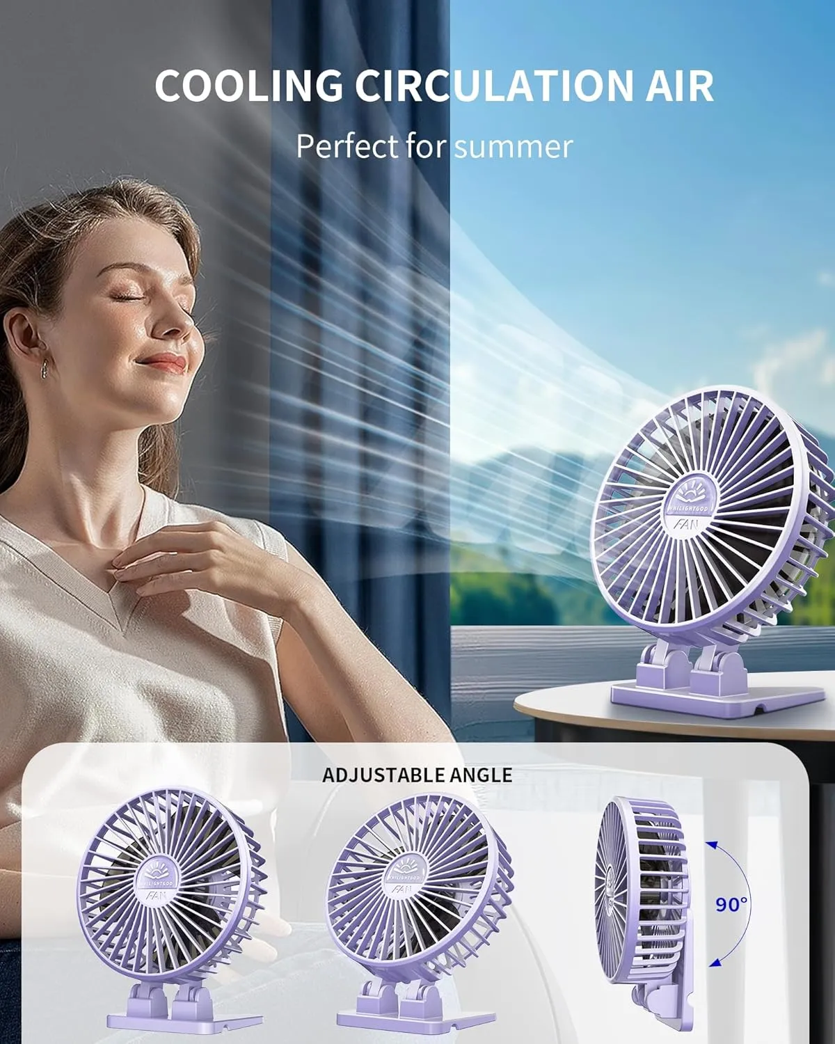 Desk Fan, USB Fan for Desk, Mini Desk Fan, 3 Speed Rotation Strong Wind, Protable Small Desktop Cooling Fan, Quite Mini Personal Fan for Home Office Table Bedroom Travel Curise(Purple)