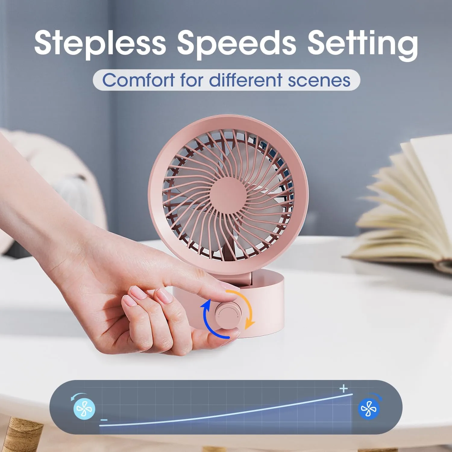 Desk Fan USB, Small Desk Fans Quiet, Stepless Speed Flexible Adjust, Mini Size for Home Office Dorm Desktop, Portable Travel Personal Cooling, Plug In USB Powered, Pink
