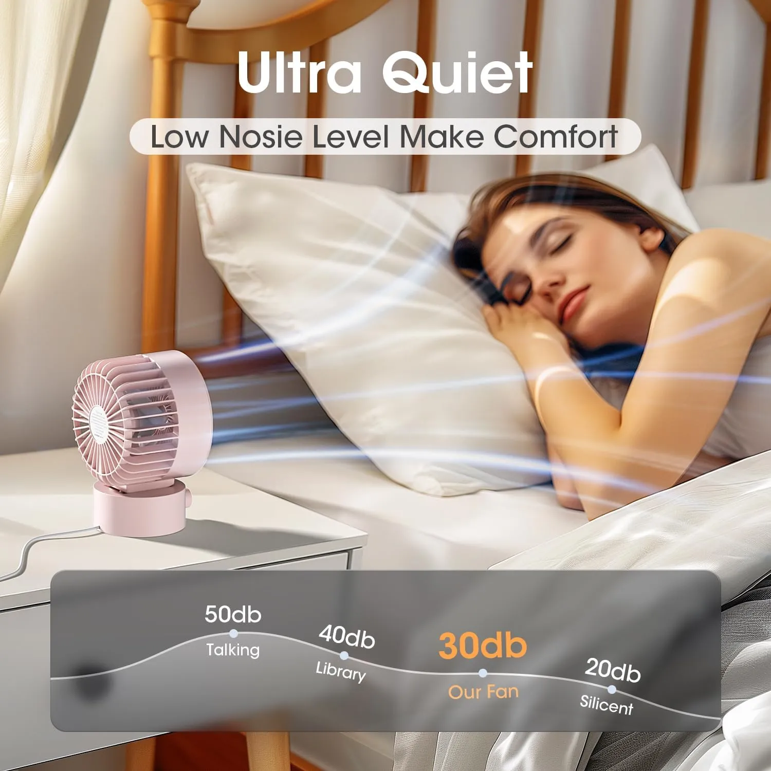 Desk Fan USB, Small Desk Fans Quiet, Stepless Speed Flexible Adjust, Mini Size for Home Office Dorm Desktop, Portable Travel Personal Cooling, Plug In USB Powered, Pink