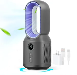 Desk Fan,13 Inch Portable Bladeless Fan, Small Quiet Office Fan with 106 Oscillating, 3 Speeds & Night light, LED Display, Button Control, Personal Table Fan for Bedroom, Office, Home, Study Room Tower bladeless fan for modern homes