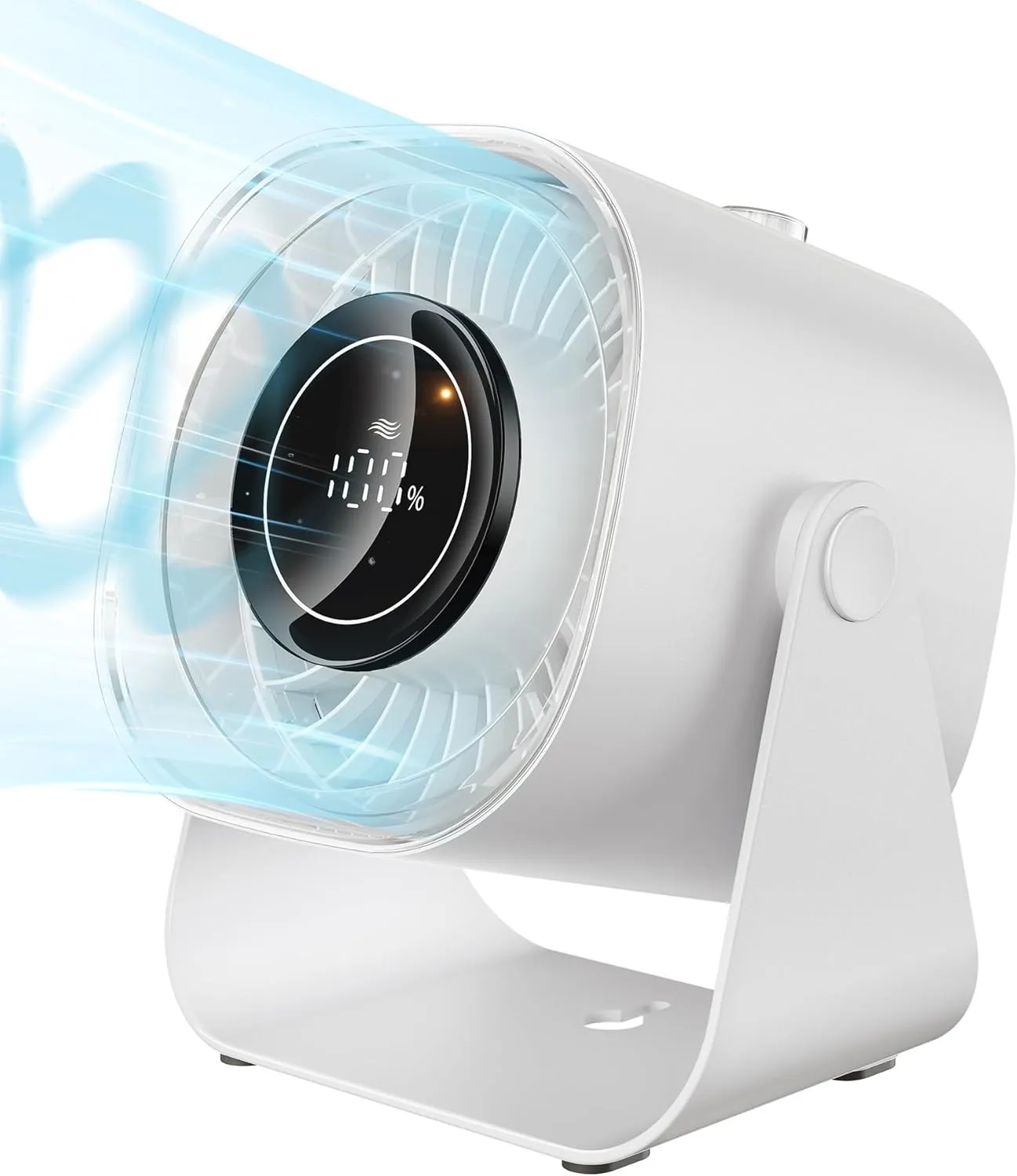 Desk Fan,Quiet Portable Fan,5000mAh Air Circulator Fan with 100 Speeds 220 Adjustable Tilt,Digital Display Small Table Fans for Bedroom,Office, Kitchen,Travel Camping White Desktop fan with humidification feature