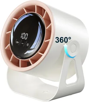 Desk Fans Small Quiet, 100 Speeds 4000mAh Battery Powered Portable Fan with Digital Display, 360 Tilt White Table Fan with Ambient Light, Rechargeable Fan for Bedroom Office Desktop Kitchen Camping USB desktop fan for workspace