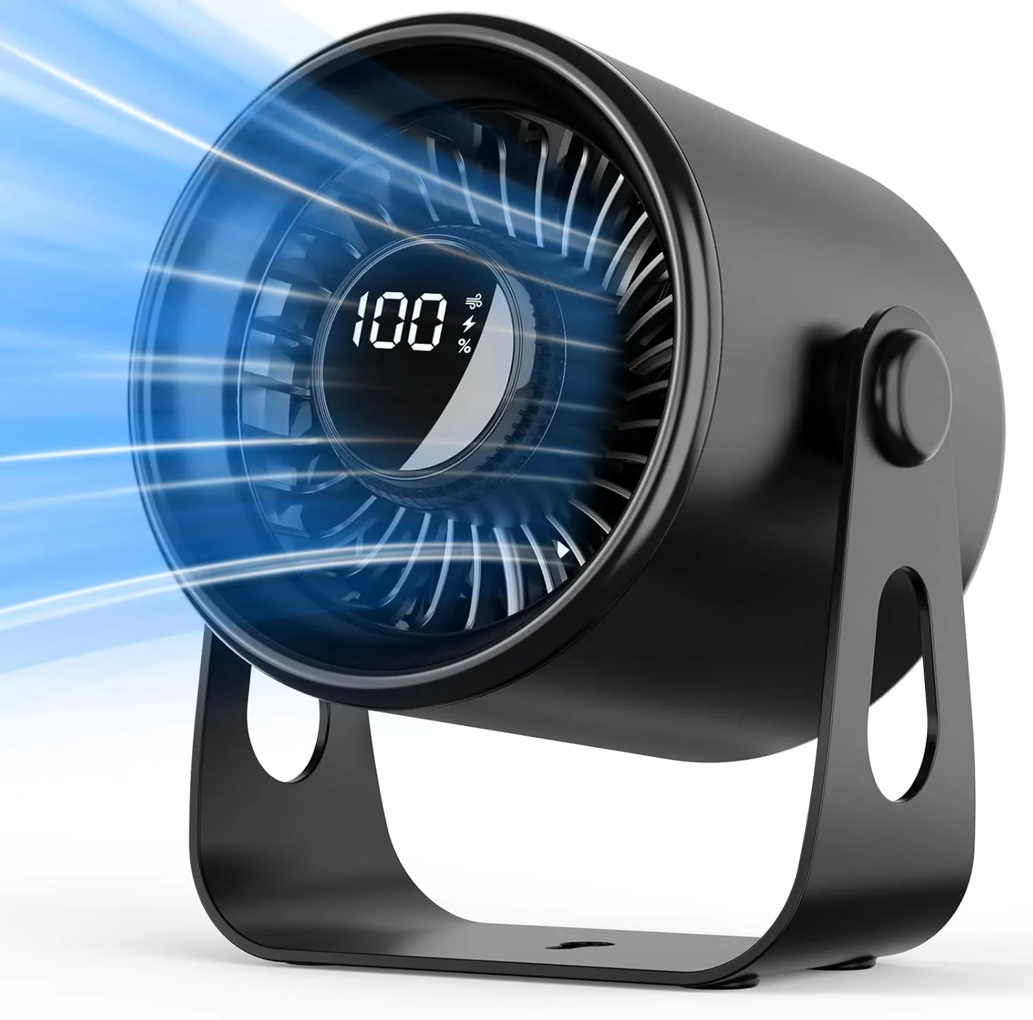 Desk Fans Small Quiet, 100 Speeds Rechargeable Fan Portable, 4000mAh Battery Powered Fan with Digital Display, 110 Tilt Adjustable Personal Table Fan for Bedroom Home Office Travel, Black USB desktop fan for workspace