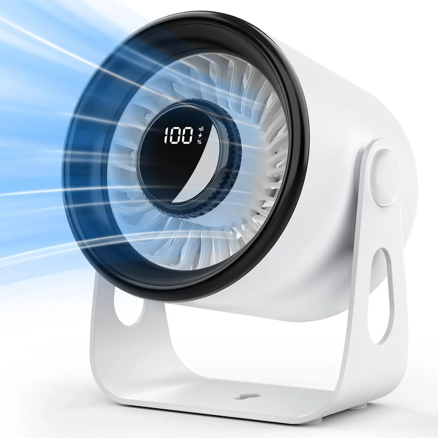 Desk Fans Small Quiet, 100 Speeds Strong Wind Portable Fan Rechargeable with 4000mAh Battery Operated, 6.3 Inch Personal Table Fan for Bedroom Home Travel Outdoor Camping, White USB desktop fan for workspace