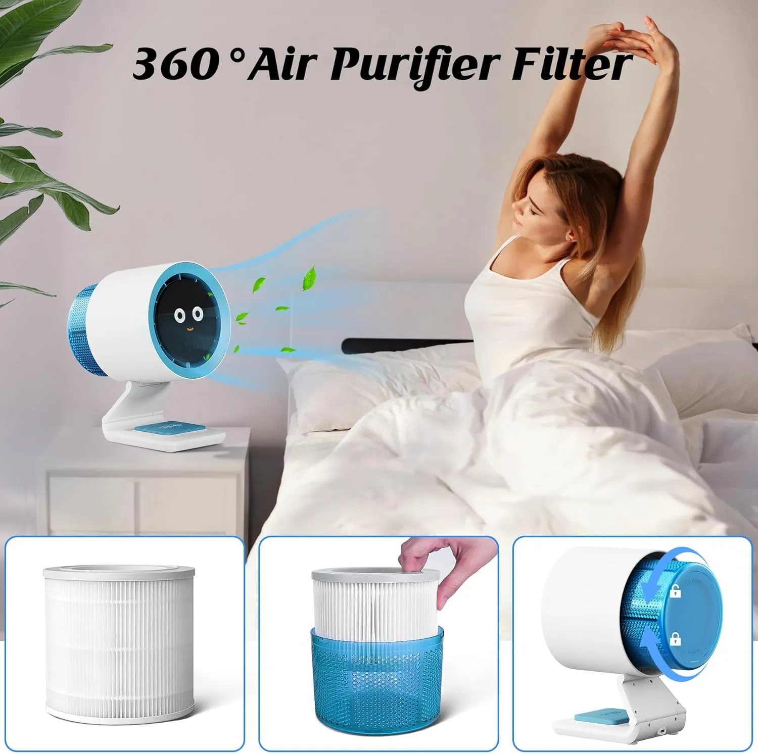 Desk Fan,Small Fan for Bedroom,Portable Fan with Air Purifier,Personal Fan with Four Different Emotions,Desk Fans Small Quiet,4 Speed Adjustment,Cooling Fan for Home Office Bedroom(No Battery)