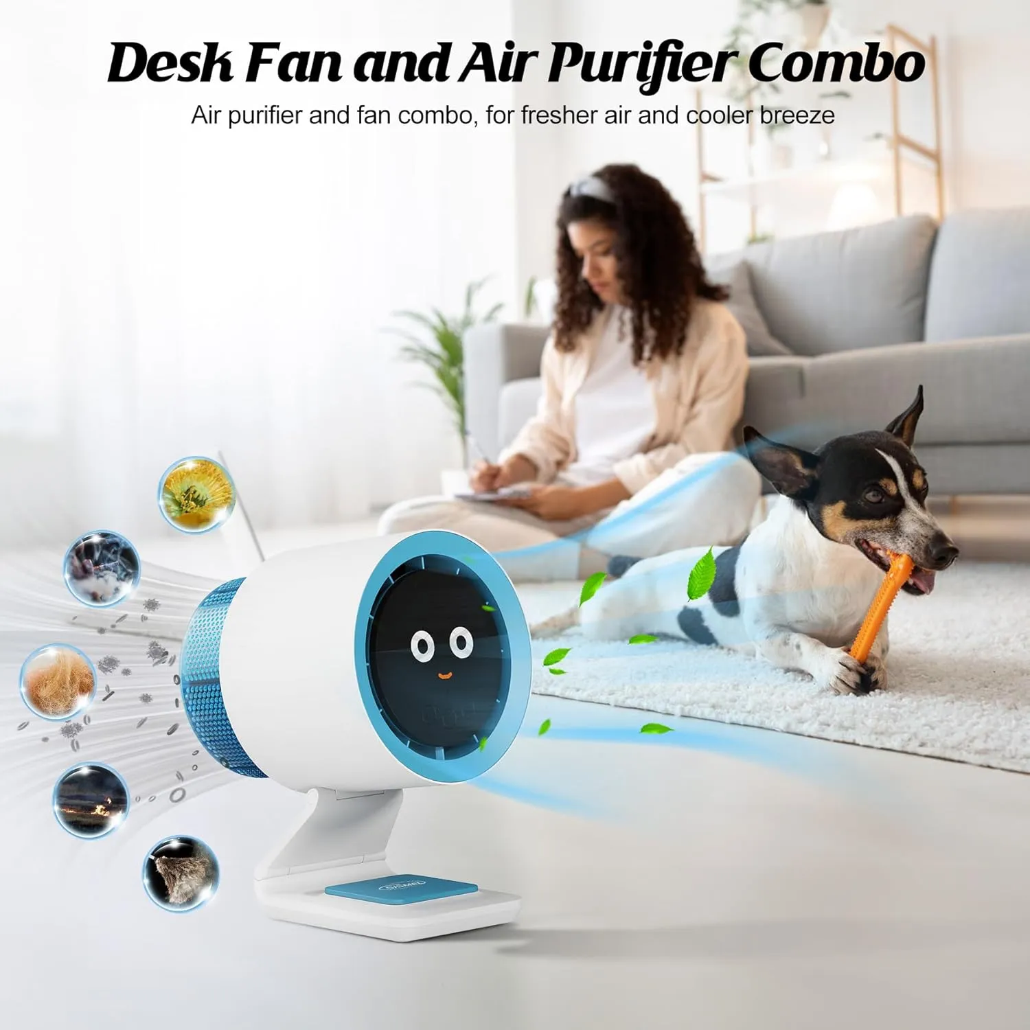 Desk Fan,Small Fan for Bedroom,Portable Fan with Air Purifier,Personal Fan with Four Different Emotions,Desk Fans Small Quiet,4 Speed Adjustment,Cooling Fan for Home Office Bedroom(No Battery)