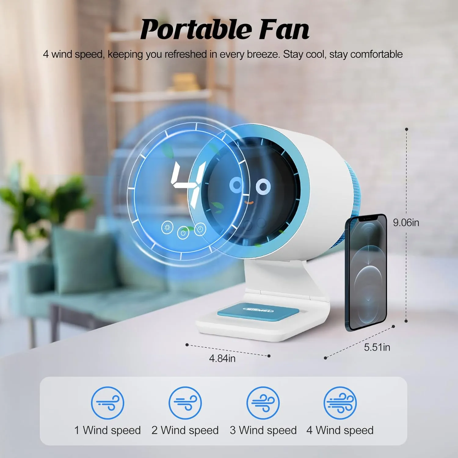 Desk Fan,Small Fan for Bedroom,Portable Fan with Air Purifier,Personal Fan with Four Different Emotions,Desk Fans Small Quiet,4 Speed Adjustment,Cooling Fan for Home Office Bedroom(No Battery)