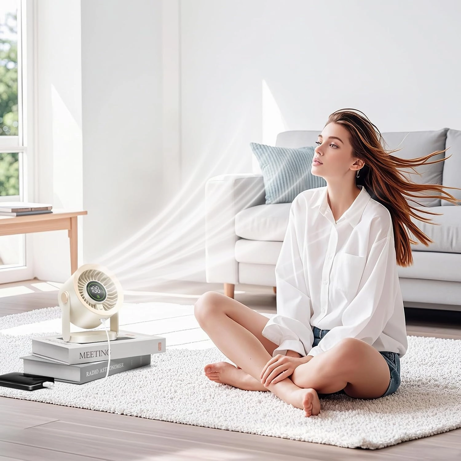 Desk Fan, LED Display Small Portable Fans, 100 Speeds Long, Lasting Power Travel Camping Personal AC Table Fan, Digital Display Portable USB Fan for Bedroom, Office, Dorm, Bedside, Home - Beige