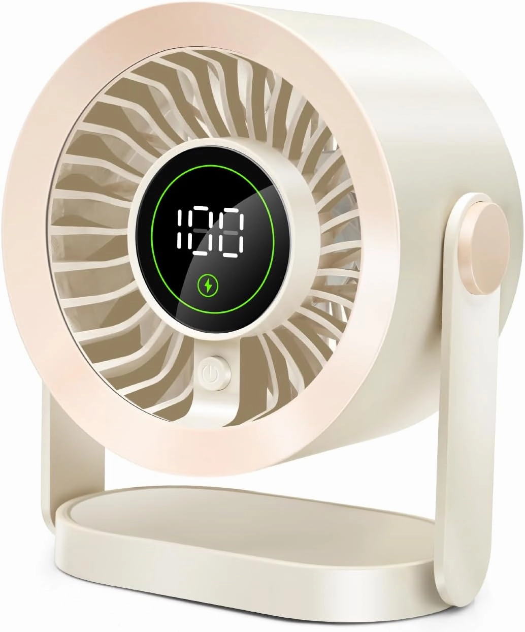 Desk Fan, LED Display Small Portable Fans, 100 Speeds Long, Lasting Power Travel Camping Personal AC Table Fan, Digital Display Portable USB Fan for Bedroom, Office, Dorm, Bedside, Home - Beige Small bladeless fan for quiet cooling