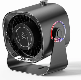 Desk Fan,Small Table Fans for Bedroom,220 Adjustable Tilt,Digital Display,12H Time,Desk Air Circulator Fan with 100 Speeds, Quiet Portable Fan for Dorm/Room/Office/Travel Camping-Black Desktop fan with humidification feature