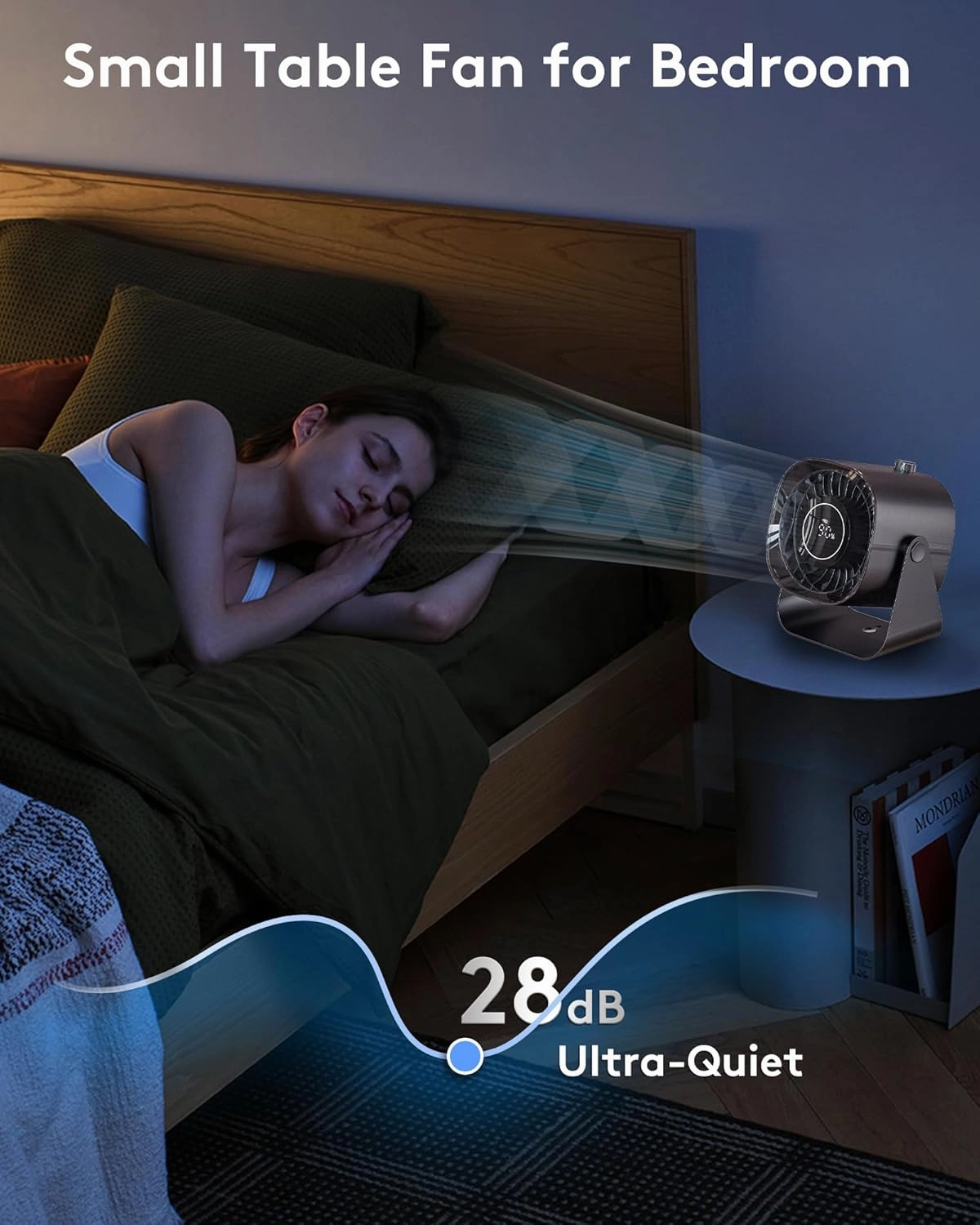 Desk Fan,Small Table Fans for Bedroom,220 Adjustable Tilt,Digital Display,12H Time,Desk Air Circulator Fan with 100 Speeds, Quiet Portable Fan for Dorm/Room/Office/Travel Camping-Black