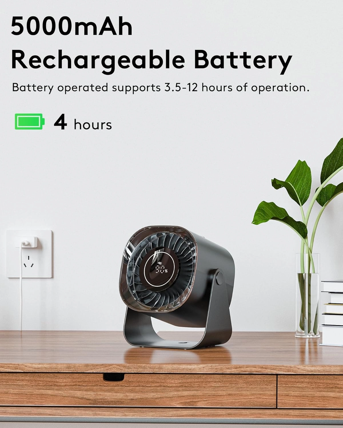 Desk Fan,Small Table Fans for Bedroom,220 Adjustable Tilt,Digital Display,12H Time,Desk Air Circulator Fan with 100 Speeds, Quiet Portable Fan for Dorm/Room/Office/Travel Camping-Black