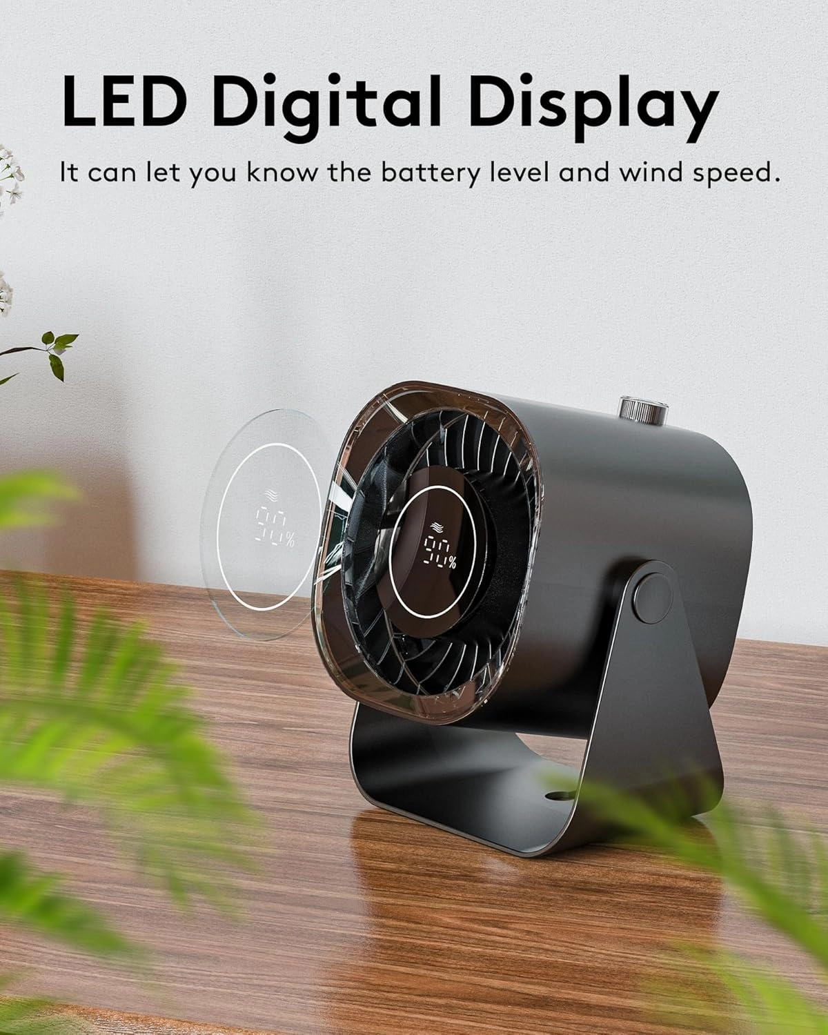 Desk Fan,Small Table Fans for Bedroom,220 Adjustable Tilt,Digital Display,12H Time,Desk Air Circulator Fan with 100 Speeds, Quiet Portable Fan for Dorm/Room/Office/Travel Camping-Black