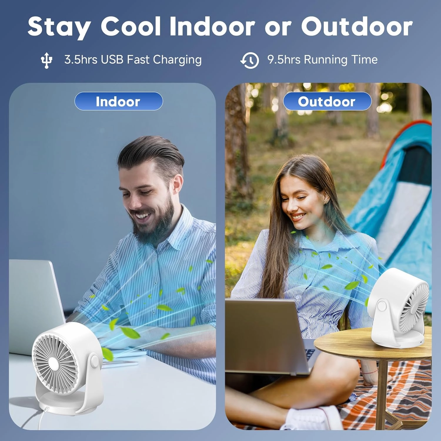 Desk Fan, Turbo Table Fan for Bedroom, 100-Speed Digital Display, Low Noise, 105 Adjustable Tilt, 7.5-inch, Rechargeable Battery, Wall-Mouted Design for Home, Office, Travel Dark White
