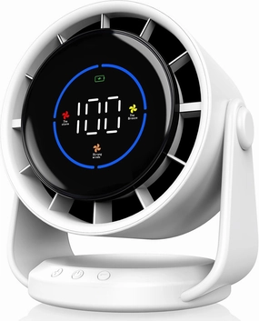 Desk Fan, Turbo Table Fan for Bedroom, 100-Speed Digital Display, Low Noise, 105 Adjustable Tilt, 7.5-inch, Rechargeable Battery, Wall-Mouted Design for Home, Office, Travel Dark White Small bladeless fan for quiet cooling
