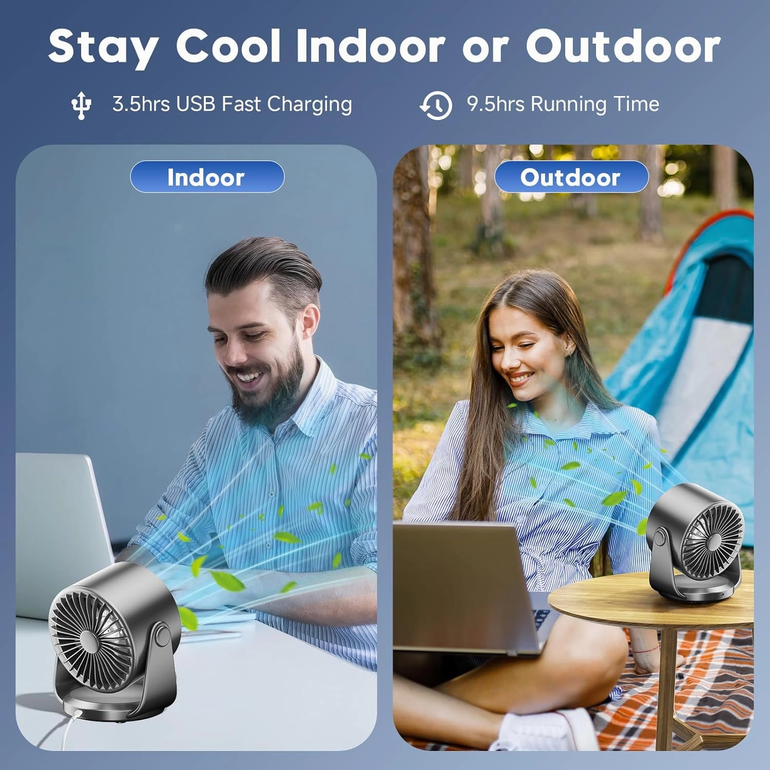 Desk Fan, Turbo Table Fan for Bedroom, 100-Speed Digital Display, Low Noise, 105 Adjustable Tilt, 7.5-inch, Rechargeable Battery, Wall-Mouted Design for Home, Office, Travel Grey