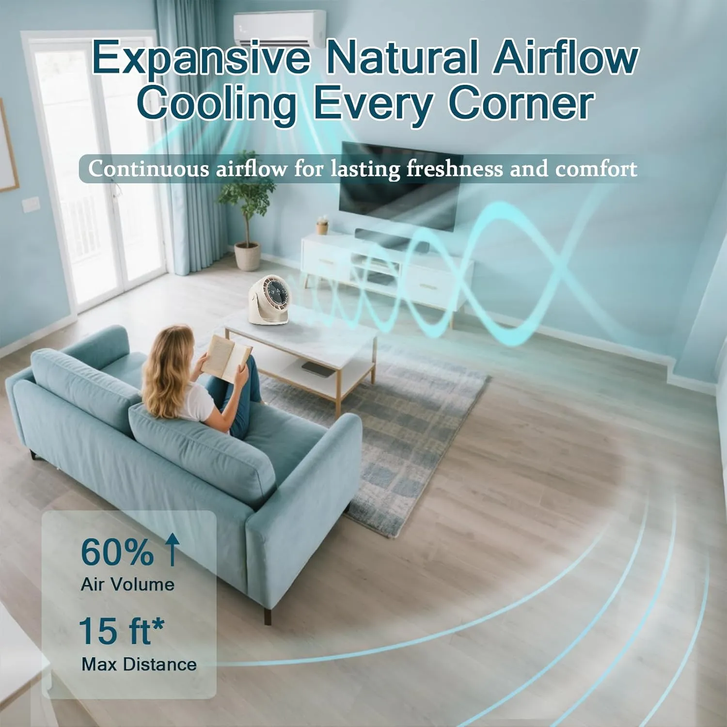 Desktop Circulating Fan with 100 Speeds, Whisper-Quiet Brushless Motor, USB-C Fast Charging & 10 Hr Runtime Desk Fan Table Fan for Office, Kitchen & Bedroom Cooling